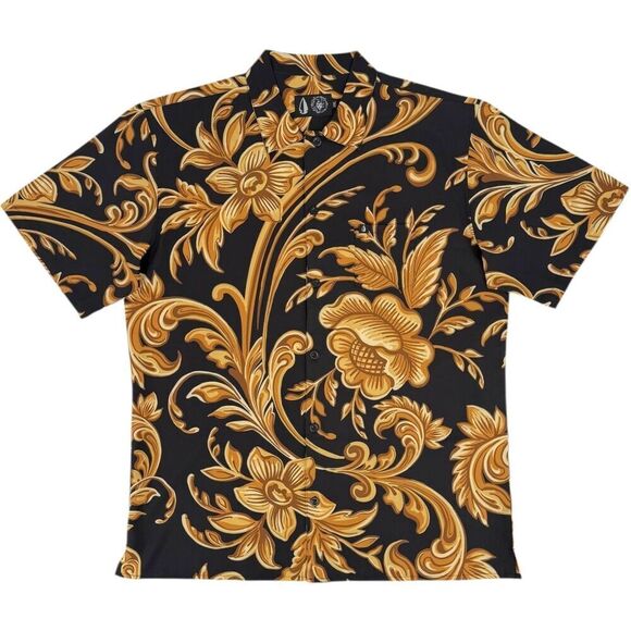 NEW Tachuntfish Men's The Mojito Baroque Floral Button Down Shirt Black/Gold XXL - Picture 2 of 8